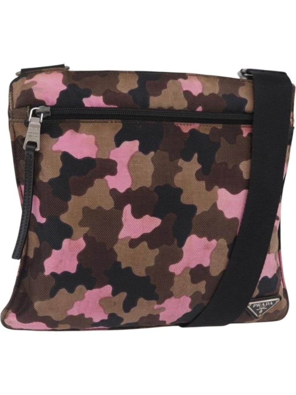 PRADA Shoulder Bag Canvas Camouflage Green Pink